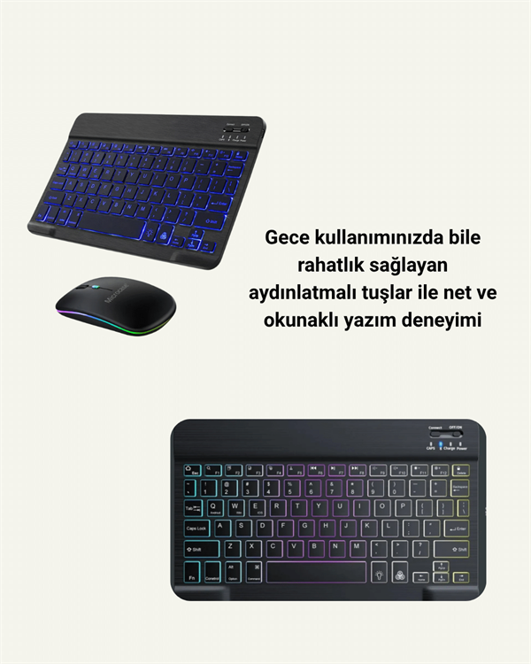 Tüm Cihazlarla Uyumlu RGB Işıklı Kablosuz Klavye ve Mouse Seti