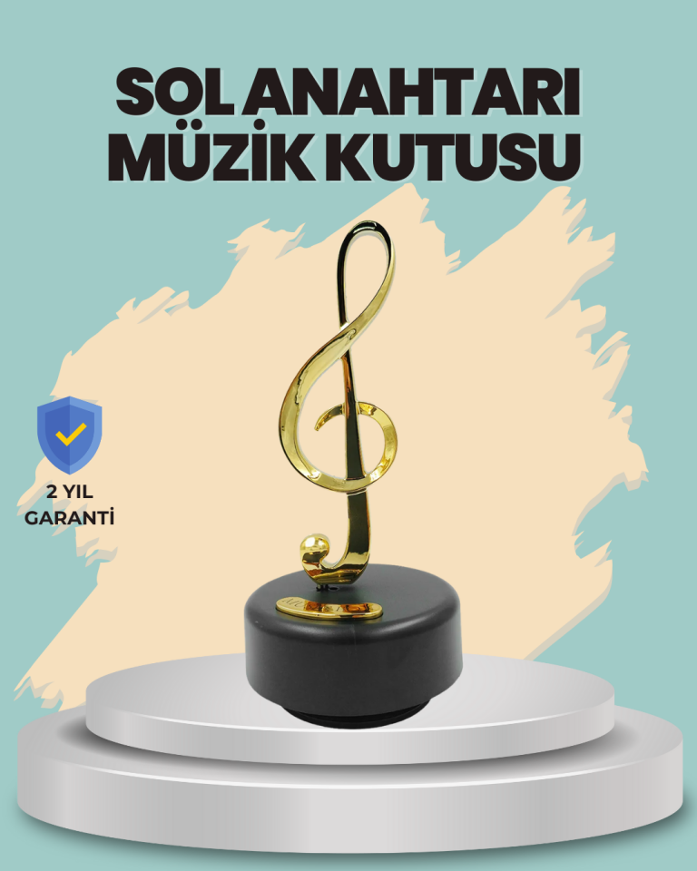 Altın Nota Sol Anahtarı Müzik Box Döner Mekanizmalı Hediyelik