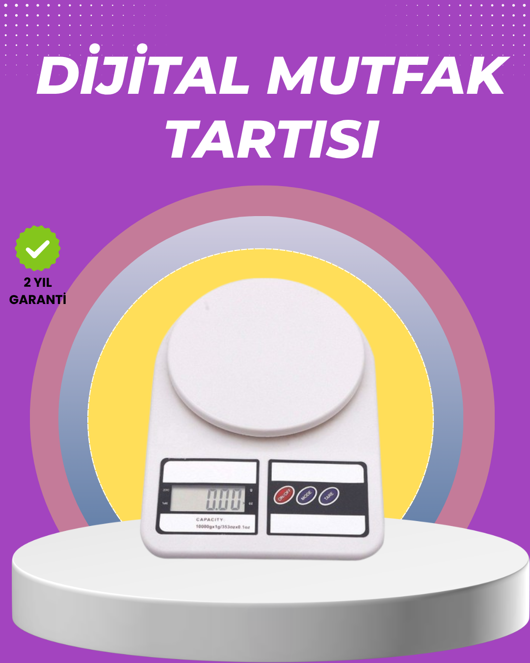 Beyaz Plastik Dijital Mutfak Tartısı – 24x16.8x1.5cm