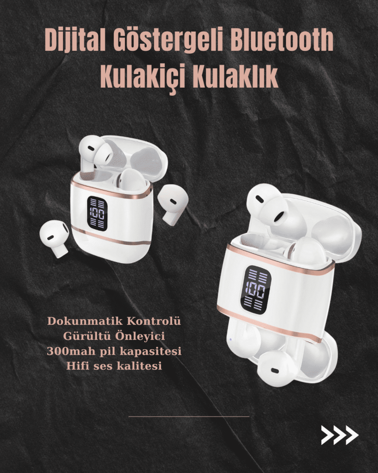 Dijital Göstergeli Bluetooth Kulakiçi Kulaklık – 4’lü Paket, Gürültü Engellemeli