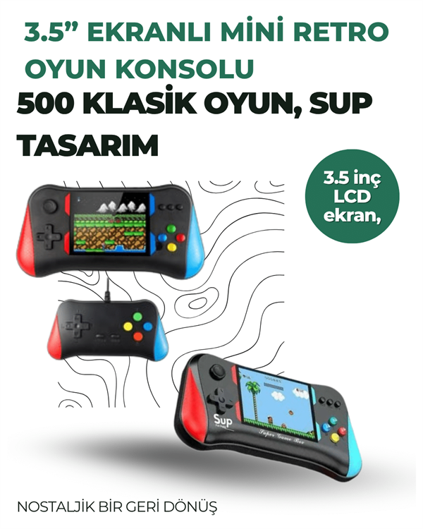 3.5 İnç Ekranlı Klasik Oyun Konsolu – 500 Dahili Oyun