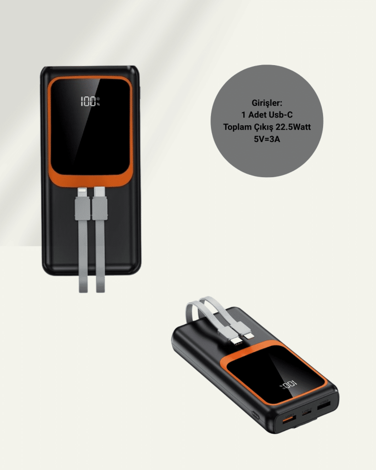 Dijital Ekranlı 20.000 mAh Powerbank | 22.5W Hızlı Şarj + Çoklu Bağlantı Seçeneği