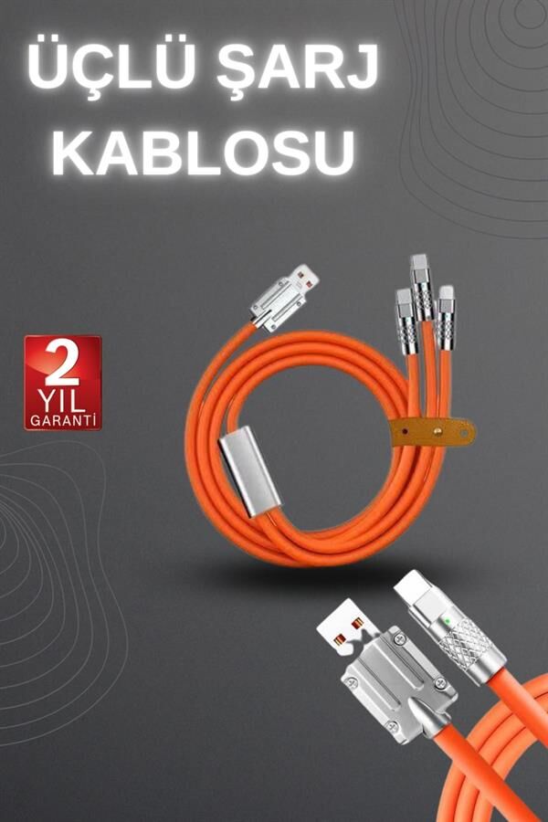 120W Hızlı Şarj Kablosu Turuncu Yüksek Güç Kapasitesi Çoklu Şarj Girişi