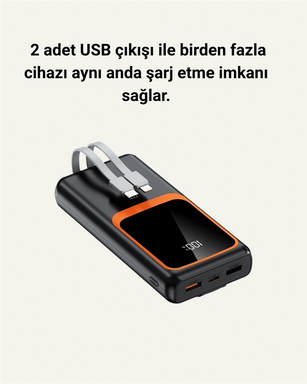 20000 mAh Taşınabilir Powerbank | Çok Kablolu, Hızlı Şarj Destekli (22.5W)