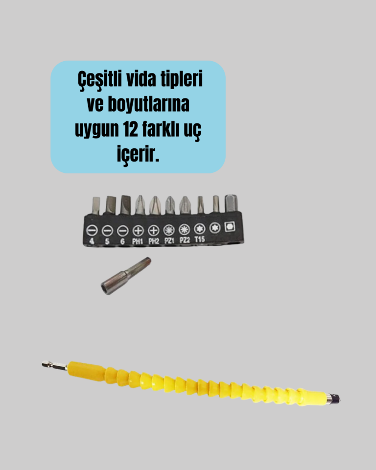 12 Parça Vidalama Uç Seti Akrobat Tasarım Dayanıklı Metal