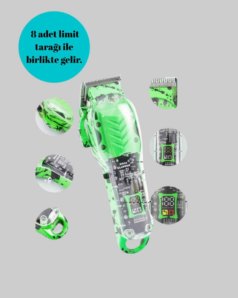 USB Şarjlı Şeffaf Gövdeli Saç Kesme Cihazı