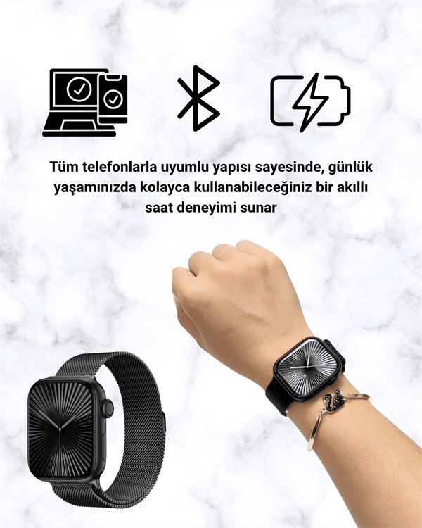 SQ-16 Mini Series 10 Akıllı Saat | Şık ve Hafif Tasarım, 3 Kordon Seçeneği