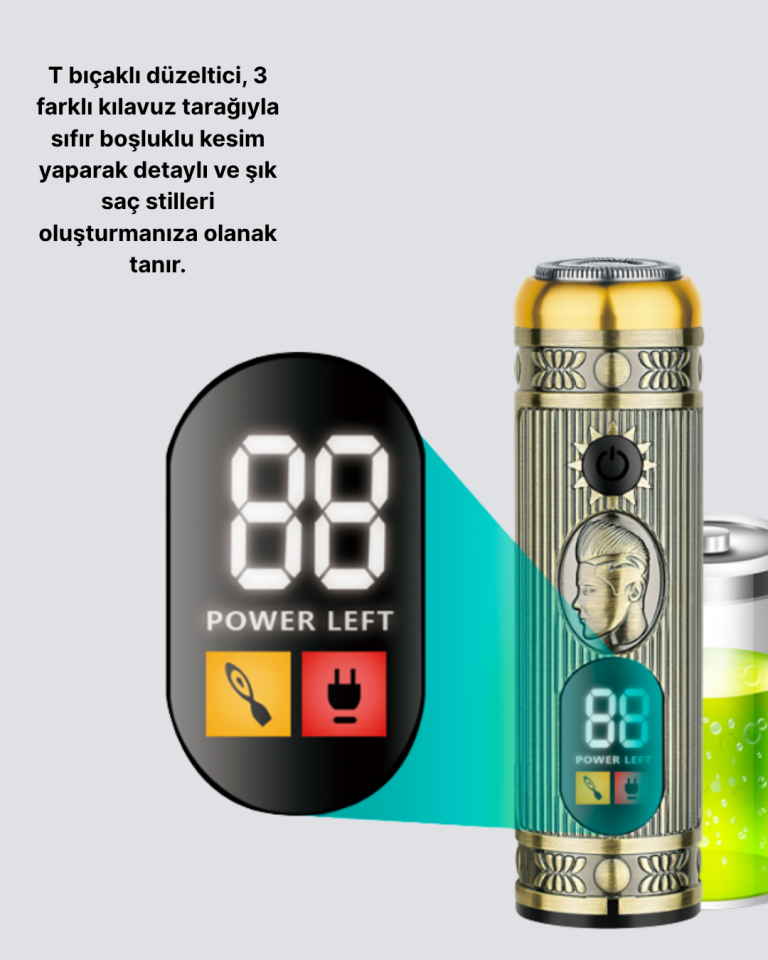 T Bıçaklı Profesyonel Saç ve Sakal Düzeltici – 8 Kılavuz Tarağı, 2’si 1 Arada Burun ve Sakal Trimmer