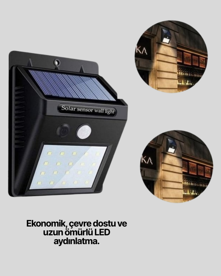 Solar Enerjili 20 LED Hareket Sensörlü Duvar Lambası