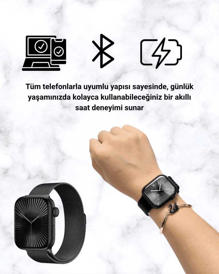 SQ-16 Mini Series 10 Akıllı Saat | Şık ve Hafif Tasarım, 3 Kordon Seçeneği