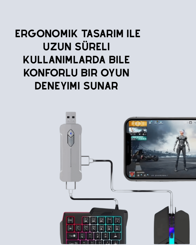 Mobil Oyunlar için Klavye, Mouse ve Dönüştürücü Seti