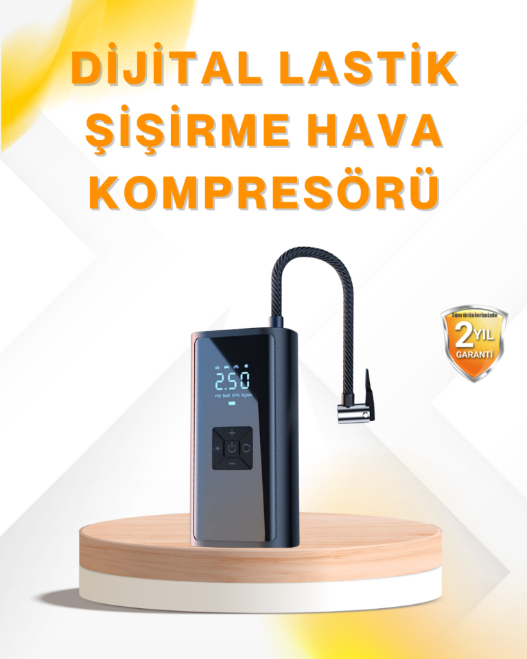LED Fenerli ve SOS Işıklı Çok Fonksiyonlu Hava Kompresörü