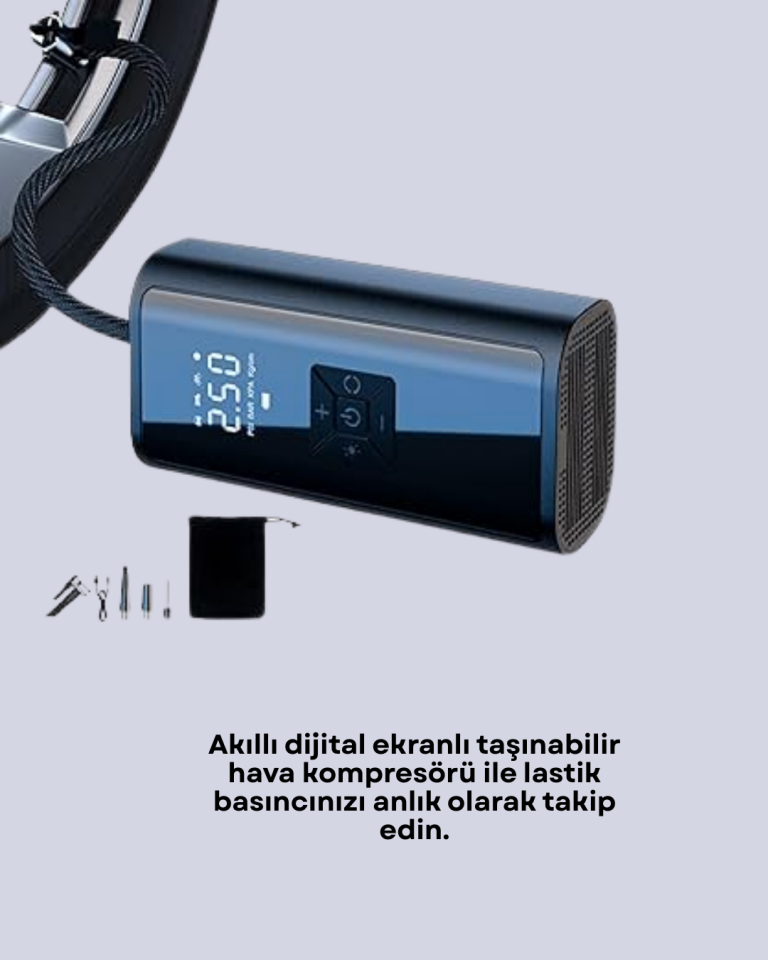 LED Fenerli ve SOS Işıklı Çok Fonksiyonlu Hava Kompresörü