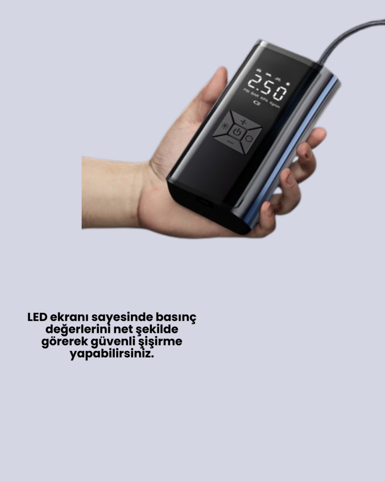 LED Fenerli ve SOS Işıklı Çok Fonksiyonlu Hava Kompresörü