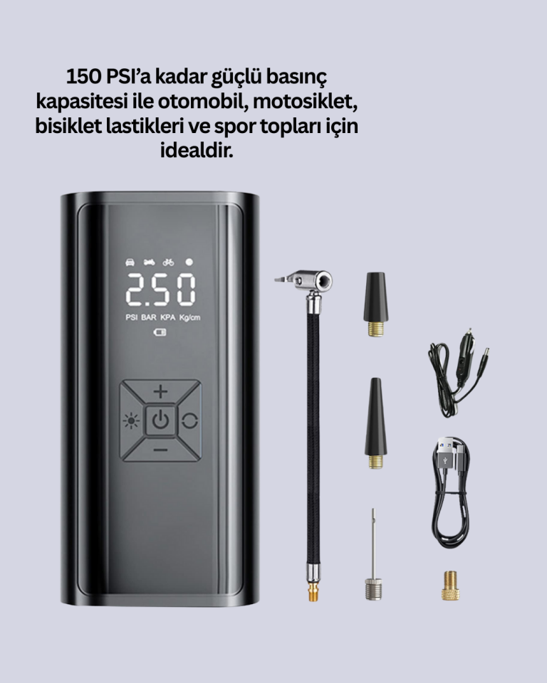 80W Kablosuz Dijital Ekranlı Taşınabilir Lastik Şişirme Pompası