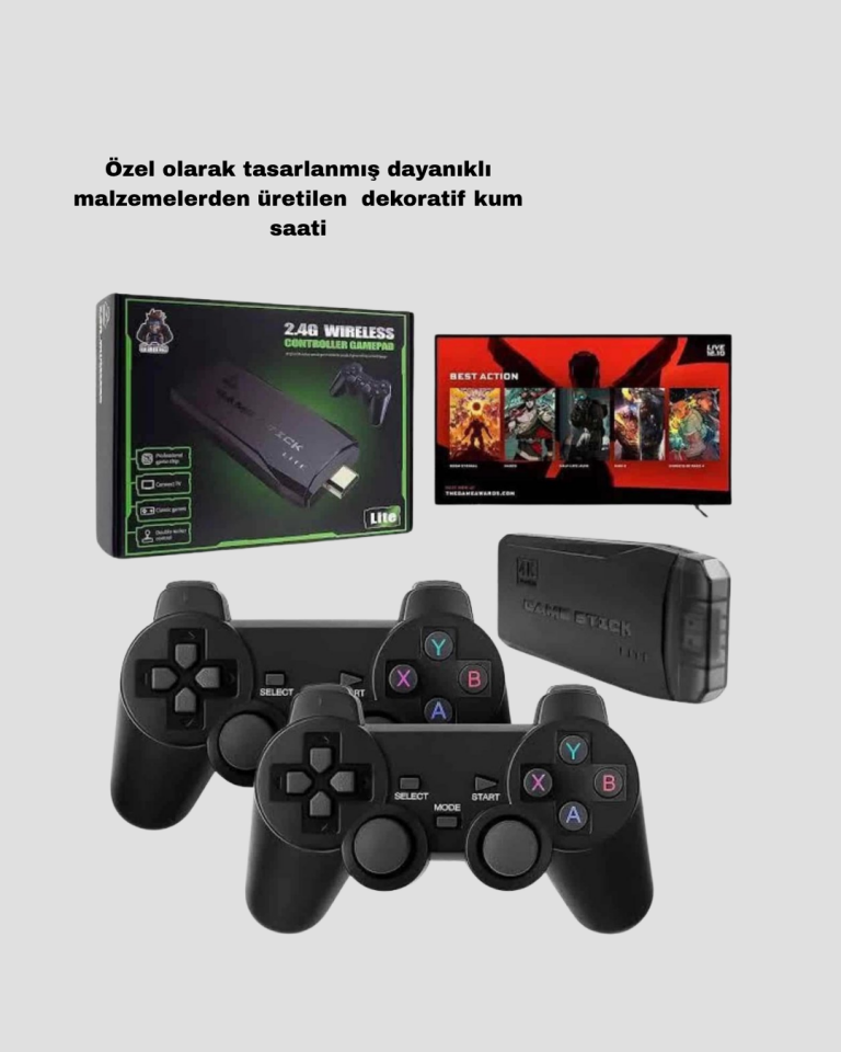 Kablosuz 4K Retro Atari Game Stick – 2 Kollu, 20000 Hazır Oyun
