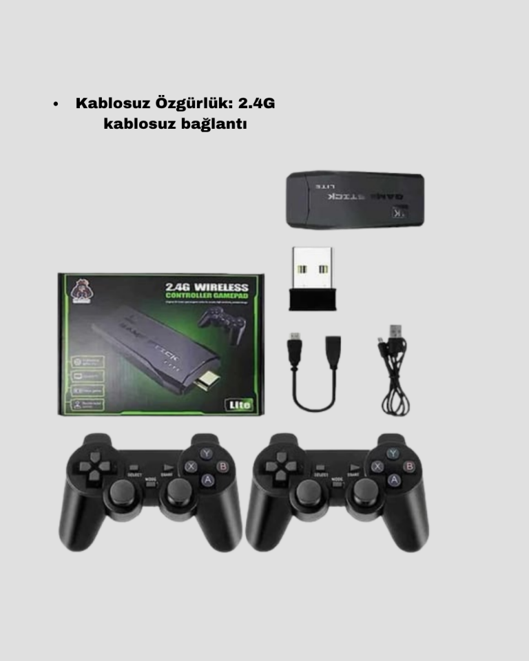 Kablosuz 4K Retro Atari Game Stick – 2 Kollu, 20000 Hazır Oyun