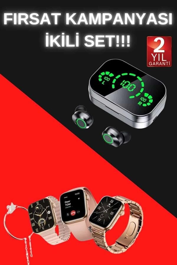 Yeni Nesil Kaliteli Akıllı Saat ve Kablosuz Bluetooth Kulaklık  Yüksek Ses Kaliteli