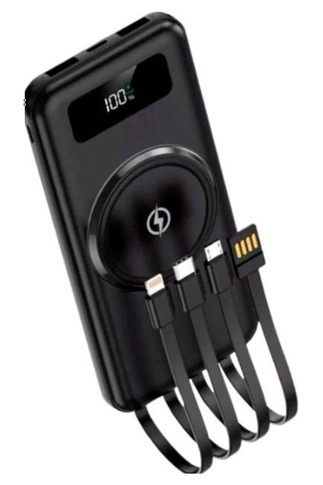 Kablosuz Çoklu Şarj Girişli 10.000 Mah Kablolu Powerbank Taşınabilir