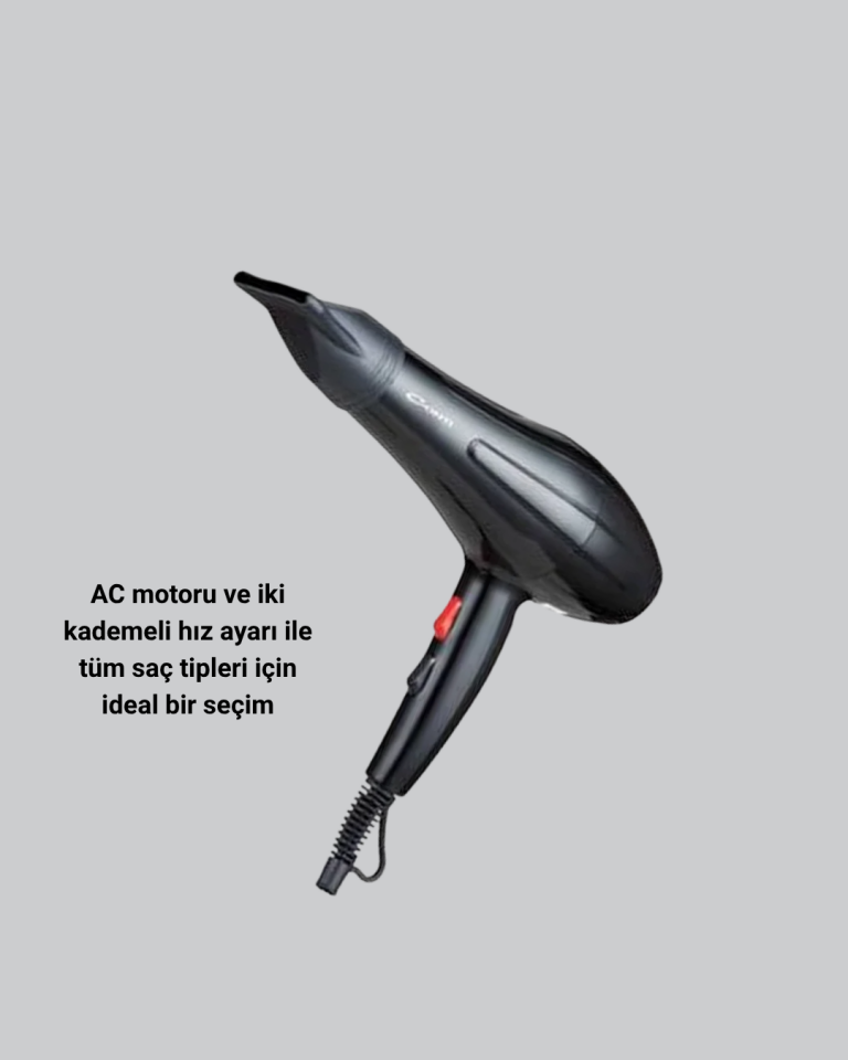 Profesyonel 2200W Fön Makinesi – AC Motorlu, Hızlı Kurutma, Hafif Tasarım