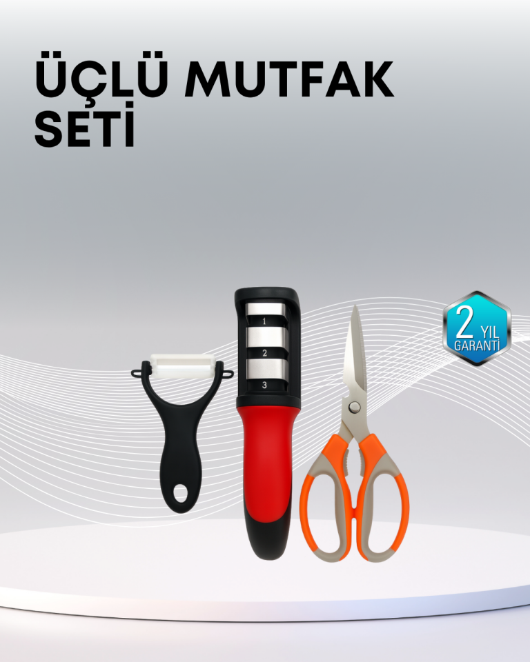 Çok Fonksiyonlu Mutfak Makas Seti – 3 Makas, Bileyici ve Soyacak Dahil