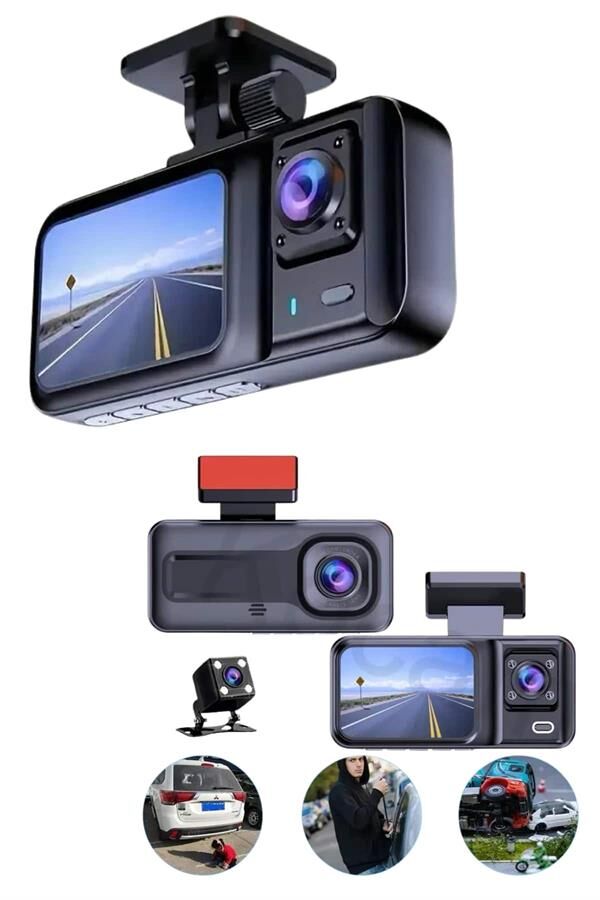 Ekranlı Sürüş Kaydedici DVR Ön ve Arka Kameralı Full HD Çözünürlüklü