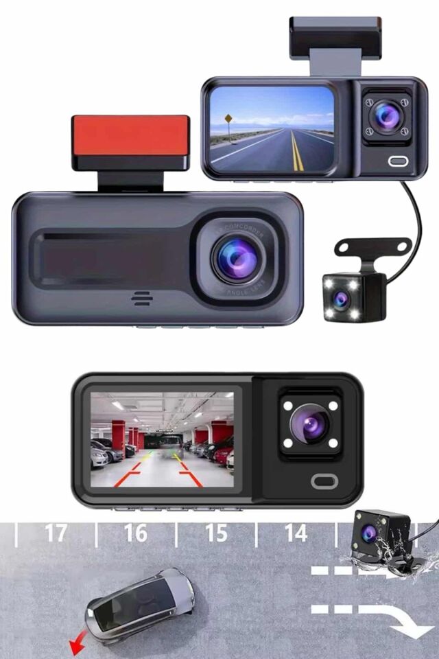 1080p Sürüş Kaydedici 2 İnç Araç Araba Ön İç Arka DVR IPS Ekran